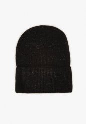 Czarna Czapka Ozdobiona Wywinięciem i Metaliczną Nicią Temirina. Czarne czapki i kapelusze damskie Born2be, bez wzorów, eleganckie. Za 34.99 zł.