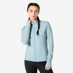 Bluza do biegania damska Kiprun Warm ocieplana. Niebieskie bluzy damskie KIPRUN, na zimę, l, bez wzorów, z materiału, bez kaptura. Za 199.99 zł.