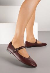 Bordowe Balerinki Vices z Wkładką ze Skóry Naturalnej Ozdobione Paskiem Patantie. Czerwone baleriny damskie Renee, bez wzorów, z jeansu, eleganckie, bez obcasa. Za 54.99 zł.
