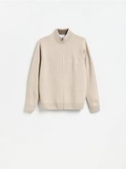 Rozpinany sweter z golfem - beżowy. Brązowe kardigany męskie Reserved, l, bez wzorów, z dzianiny. Za 149.99 zł.
