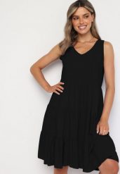 Czarna Rozkloszowana Sukienka z Bawełny na Ramiączkach Zasea. Czarne sukienki damskie Born2be, na co dzień, l, bez wzorów, z bawełny, eleganckie, bez kołnierzyka, bez ramiączek, midi, rozkloszowane. Za 39.99 zł.