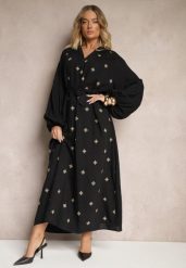 Czarna Sukienka z Wiskozy Oversize Ozdobiona Haftem Venalari. Czarne sukienki damskie Renee, na co dzień, na lato, l, bez wzorów, z wiskozy, eleganckie, bez kołnierzyka, bez ramiączek, maxi, oversize. Za 119.99 zł.