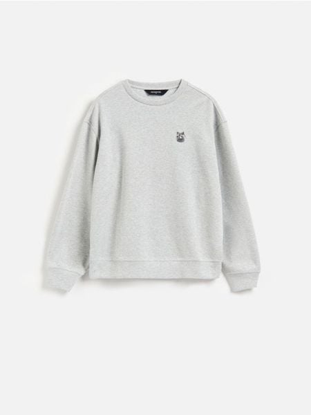 Bluza z haftem - ciemnoszary. Szare bluzy męskie Reserved, l, bez wzorów, z bawełny, bez kaptura. Za 119.99 zł.