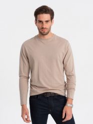 Męski longsleeve BASIC z okrągłym dekoltem - beżowy V8 OM-LSBL-0106 - XXL. Brązowe bluzki z długim rękawem męskie Ombre Clothing, l, bez wzorów, z bawełny, klasyczne, bez kołnierzyka. W wyprzedaży za 79.99 zł.