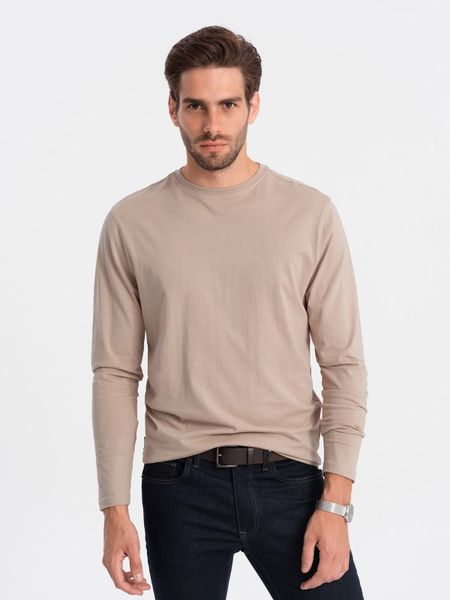 Męski longsleeve BASIC z okrągłym dekoltem - beżowy V8. Brązowe bluzki z długim rękawem męskie Ombre Clothing, m, bez wzorów, z bawełny, klasyczne, bez kołnierzyka. W wyprzedaży za 79.99 zł.
