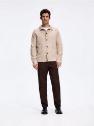 Sweter z domieszką wełny - beżowy. Brązowe kardigany męskie Reserved, l, bez wzorów, z dzianiny. Za 149.99 zł.