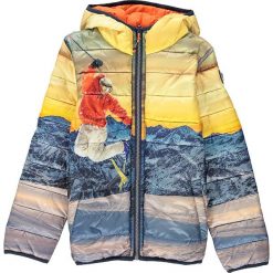 Dwustronna kurtka zimowa w kolorze pomarańczowym ze wzorem. Brązowe buty zimowe chłopięce CMP Kids, bez wzorów, z syntetyku, bez zapięcia. W wyprzedaży za 205.95 zł.