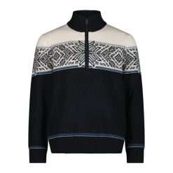 Sweter z zamkiem błyskawicznym CMP Wooltech. Niebieskie swetry przez głowę męskie CMP, m, bez wzorów, z tkaniny, bez kołnierzyka. Za 408.20 zł.