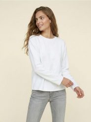 Bawełniana bluzka z długim rękawem - biały. Białe bluzki damskie Sinsay, l, bez wzorów, z bawełny, bez kołnierzyka, bez ramiączek. Za 29.99 zł.