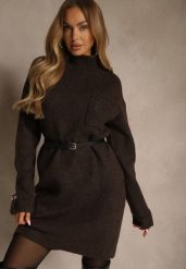 Brązowa Sukienka z Półgolfem z Dzianiny z Wiskozą i Dodatkiem Wełny Nessla. Brązowe sukienki damskie Renee, na co dzień, s, bez wzorów, z dzianiny, eleganckie, bez kołnierzyka, bez ramiączek, mini. Za 139.99 zł.