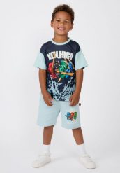 Koszulka Chłopięca LEGO Ninjago Taj310 Turkusowa. Niebieskie t-shirty dla chłopców LEGO, bez wzorów, ze skóry, bez ramiączek. Za 71.99 zł.
