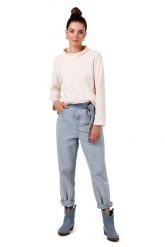 Prosta Bluza z Wysokim Kołnierzem - Waniliowa. Białe bluzki damskie MOE, l, bez wzorów, z bawełny, bez kołnierzyka, bez ramiączek. Za 254.90 zł.