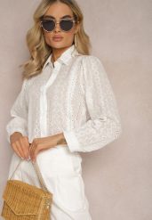 Biała Koszula z Haftowanej Tkaniny w Stylu Boho Perphone. Białe bluzki damskie Renee, na lato, l, bez wzorów, z bawełny, boho, bez kołnierzyka, bez ramiączek. Za 54.99 zł.