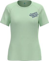 Koszulka damska Odlo ESSENTIAL PRINT T-shirt crew neck s/s. Zielone koszulki sportowe damskie Odlo, l, bez wzorów, z materiału, bez kołnierzyka, bez ramiączek, do biegania. Za 165.00 zł.