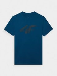 4F T-shirt regular z nadrukiem męski - turkusowy L. Niebieskie koszulki sportowe męskie 4f, l, bez wzorów, z bawełny, klasyczne, bez kołnierzyka. Za 59.99 zł.