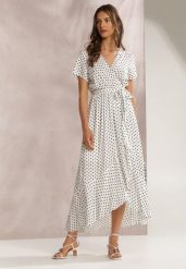 Biała Sukienka Boliphise. Białe sukienki damskie Renee, l, bez wzorów, z tkaniny, klasyczne, bez kołnierzyka, bez ramiączek, maxi, kopertowe. Za 109.99 zł.