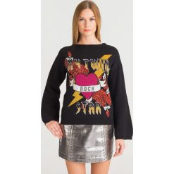 SWETER MY TWIN TWINSET. Czarne swetry damskie Twinset, m, z aplikacjami, z kaszmiru, bez kołnierzyka, bez ramiączek, bez kaptura. Za 404.50 zł.