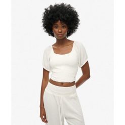 Bluzka t-shirt z marszczeniem dla kobiet Superdry. Białe bluzki damskie Superdry., bez wzorów, boho, bez kołnierzyka. Za 147.40 zł.