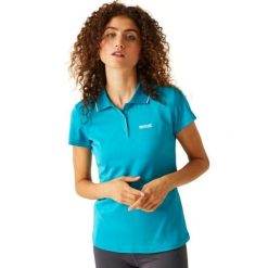 Damska koszulka polo Regatta Maverick V Active. Niebieskie koszulki sportowe damskie Regatta, m, bez wzorów, z materiału, bez kołnierzyka, bez ramiączek, trekkingowe. Za 114.00 zł.