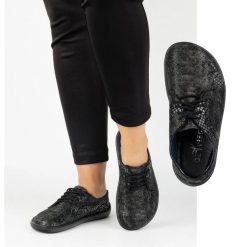 Olivier Barefoot Damskie minimalistyczne sneakersy 1288POL wąż czarne. Czarne półbuty damskie na lato, w ażurowe wzory, ze skóry, biznesowe, bez obcasa, bez zapięcia. Za 453.66 zł.
