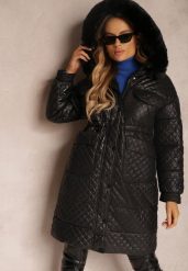 Czarna Kurtka Pikowana z Kapturem z Futerkiem Vilei. Czarne kurtki damskie Renee, l, bez wzorów, z kapturem. Za 349.99 zł.