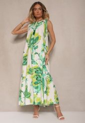 Zielona Sukienka z Wiskozą w Kwiaty Liorissa. Zielone sukienki damskie Renee, na imprezę, m, z aplikacjami, z wiskozy, eleganckie, bez kołnierzyka, bez ramiączek, maxi. Za 69.99 zł.