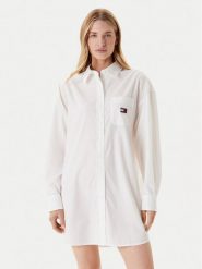 Tommy Jeans Sukienka koszulowa DW0DW21122 Biały Relaxed Fit. Białe sukienki damskie Tommy Jeans, xs, bez wzorów, z bawełny, bez kołnierzyka, bez ramiączek, koszulowe. Za 279.99 zł.