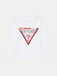 Guess Bluzka K4RI30 K6YW1 Biały Regular Fit. Białe bluzki dla dziewczynek Guess, z aplikacjami, z bawełny, bez kołnierzyka, bez ramiączek. Za 79.99 zł.