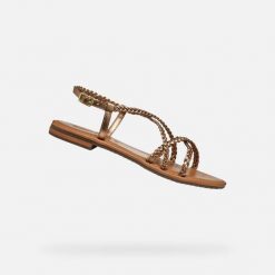 Sandały GEOX D SOZY S Brąz. Brązowe sandały damskie Geox, bez wzorów, ze skóry, bez obcasa, bez zapięcia. Za 297.99 zł.