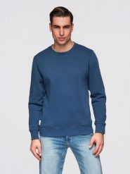 Męska bluza dresowa BASIC z okrągłym dekoltem OM-SSBN-0271 -. Brązowe bluzy męskie Ombre Clothing, m, z aplikacjami, z bawełny, bez kaptura. Za 169.99 zł.