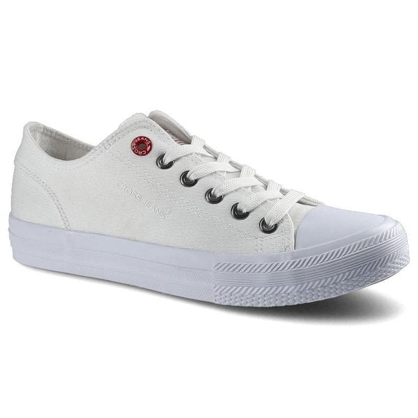 Trampki damskie Cross Jeans, sznurowany fason niska cholewka cholewka z wytrzymałego materiału tekstylnego klasyczny gumowy nosek płaska elastyczna p. Białe trampki i tenisówki damskie Cross Jeans, bez wzorów, z gumy, klasyczne, przed kostkę, bez zapięcia. Za 92.00 zł.