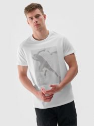 4F T-shirt z nadrukiem regular męski - biały M. Białe koszulki sportowe męskie 4f, m, bez wzorów, z bawełny, klasyczne, bez kołnierzyka. W wyprzedaży za 39.99 zł.