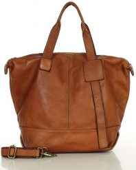 Duża torba shopper A4 z miękkiej włoskiej skóry Marco Mazzini camel. Brązowe torebki shopper damskie bez wzorów, ze skóry, vintage, duże, bez dodatków. Za 629.99 zł.