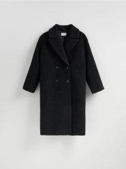 Dwurzędowy płaszcz oversize - czarny. Czarne płaszcze damskie Reserved, l, bez wzorów, z tkaniny, bez kaptura. Za 279.99 zł.