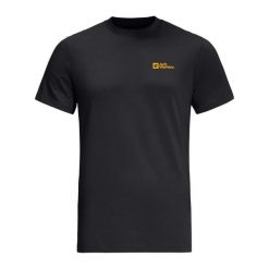 T-shirt męski Jack Wolfskin Essential. Czarne koszulki sportowe męskie Jack Wolfskin, m, bez wzorów, bez kołnierzyka, bez ramiączek, trekkingowe. Za 139.99 zł.