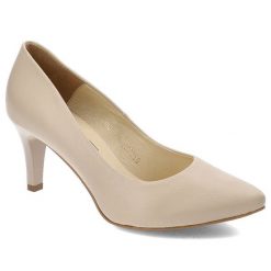 Beżowe Czółenka Clasicco Damskie Eleganckie Obuwie. Brązowe czółenka damskie Clasicco, bez wzorów, ze skóry, biznesowe, bez obcasa, bez zapięcia. Za 319.00 zł.
