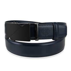 Granatowy skórzany pasek męski ELITE BETLEWSKI® granatowy 110-cm. Niebieskie paski damskie bez wzorów. Za 61.50 zł.