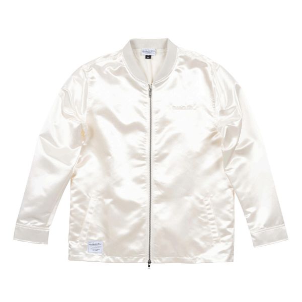 Kurtka Mitchell & Ness satin sports. Białe kurtki męskie Mitchell & Ness, m, bez wzorów, z satyny, sportowe, bez kaptura. Za 533.50 zł.