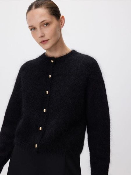 Kardigan z moherem - czarny. Czarne kardigany damskie Reserved, l, bez wzorów, z dzianiny. Za 299.99 zł.