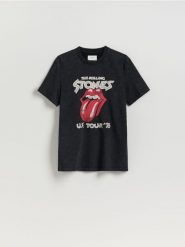 T-shirt ROLLING STONES - czarny. Czarne t-shirty męskie Reserved, l, bez wzorów, z bawełny, bez kołnierzyka. Za 79.99 zł.