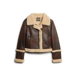 Króka kurtka pilotka z syntetycznej owczej skóry dla kobiet Superdry. Brązowe kurtki damskie Superdry., l, bez wzorów, ze skóry, bez kaptura. Za 726.35 zł.