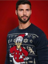 Sweter Kaczor Donald - granatowy. Niebieskie swetry przez głowę męskie Sinsay, l, bez wzorów, bez kołnierzyka. Za 79.99 zł.