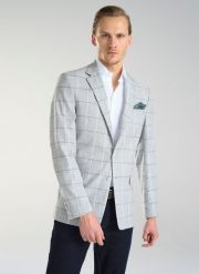 PAKO LORENTE – Jasnoszara marynarka męska w kratkę. Szare marynarki męskie Pako Lorente, bez wzorów, casualowe. Za 399.99 zł.