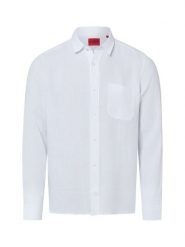HUGO koszula lniana - Ermano Mężczyźni Regular Fit len (100%) biały, M. Białe koszule męskie Hugo, na lato, m, bez wzorów, ze lnu, bez kołnierzyka, bez ramiączek. Za 379.95 zł.