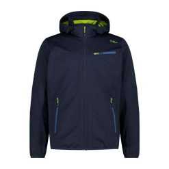 Kurtka turystyczna z kapturem i suwakiem CMP. Niebieskie kurtki sportowe męskie CMP, na wiosnę, bez wzorów, z softshellu, trekkingowe. Za 371.50 zł.