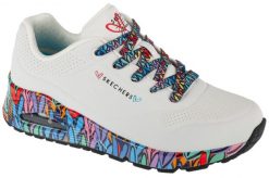 Buty sportowe Sneakersy damskie, Uno - Ravaged Love. Białe obuwie sportowe damskie Skechers, bez wzorów, z materiału, trekkingowe. Za 399.99 zł.
