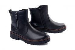 Remonte TEX D4B72-00 black, botki damskie. Czarne botki damskie Rieker, ze skóry, bez obcasa, bez zapięcia. Za 441.92 zł.