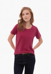 Elastyczna koszulka basic T-ANA. Czerwone t-shirty damskie Volcano, l, bez wzorów, z bawełny, eleganckie, bez kołnierzyka. Za 59.99 zł.