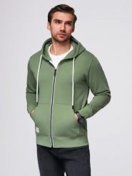 Bluza męska dresowa BASIC rozpinana z kapturem - zielona V3 - Rozmiar: L. Zielone bluzy męskie Ombre Clothing, l, z aplikacjami, z bawełny, z kapturem. Za 209.99 zł.