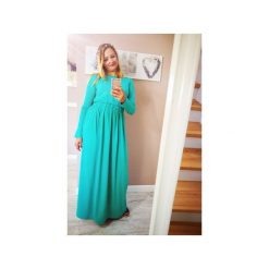 SUKIENKA LONG MAXI MIĘTA. Zielone sukienki damskie Meleksima, z materiału, z długim rękawem. Za 125.30 zł.